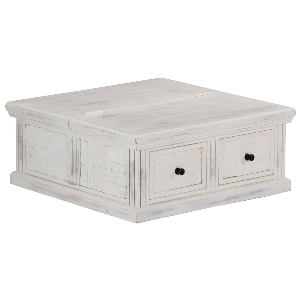 vidaXL Coffee Table White 27.6"x27.6"x11.8" Solid Mango Wood-8