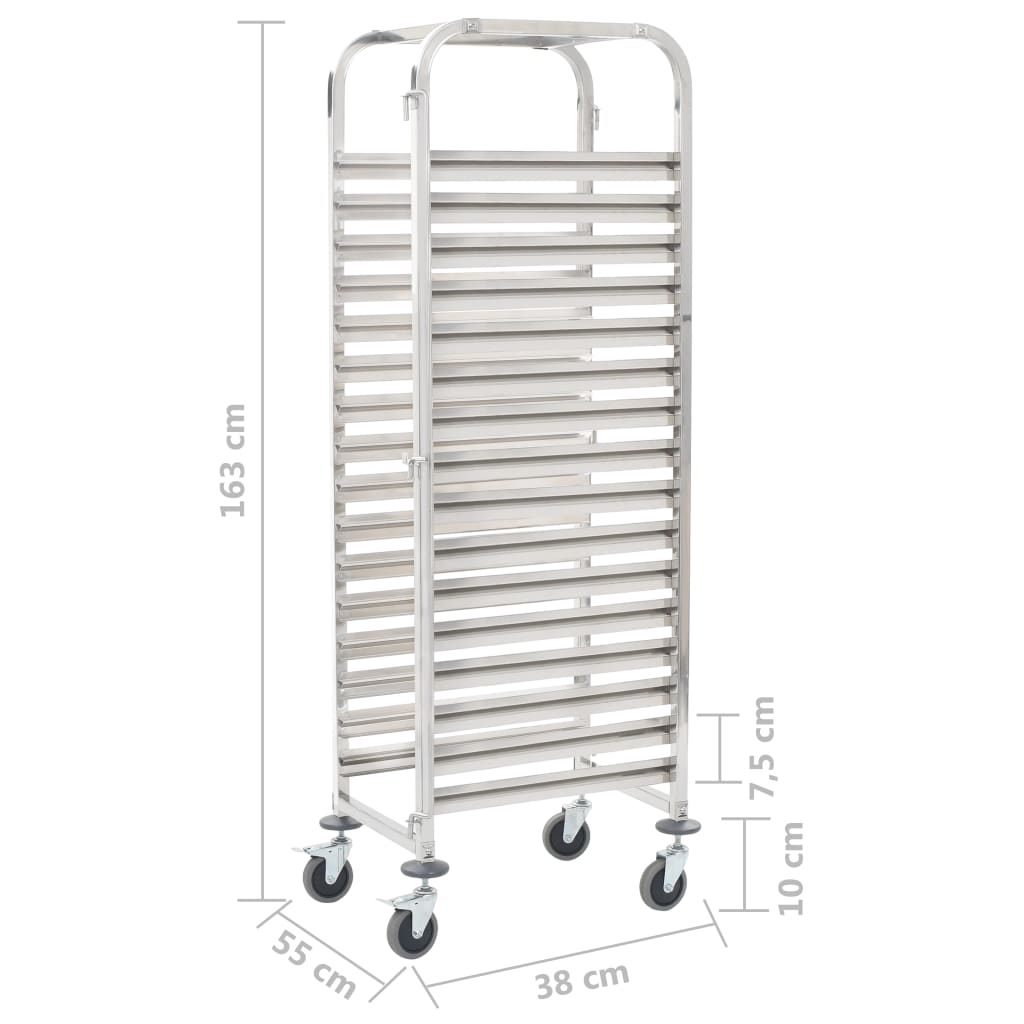 vidaXL Kitchen Trolley for 16 Trays 15"x21.7"x64.2" Stainless Steel-5