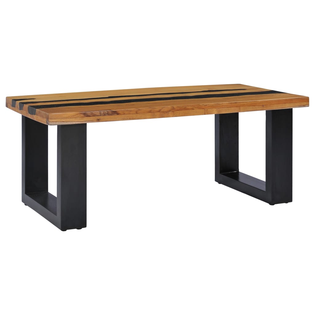 vidaXL Coffee Table 39.3"x19.6"x15.7" Solid Teak Wood and Lava Stone-0