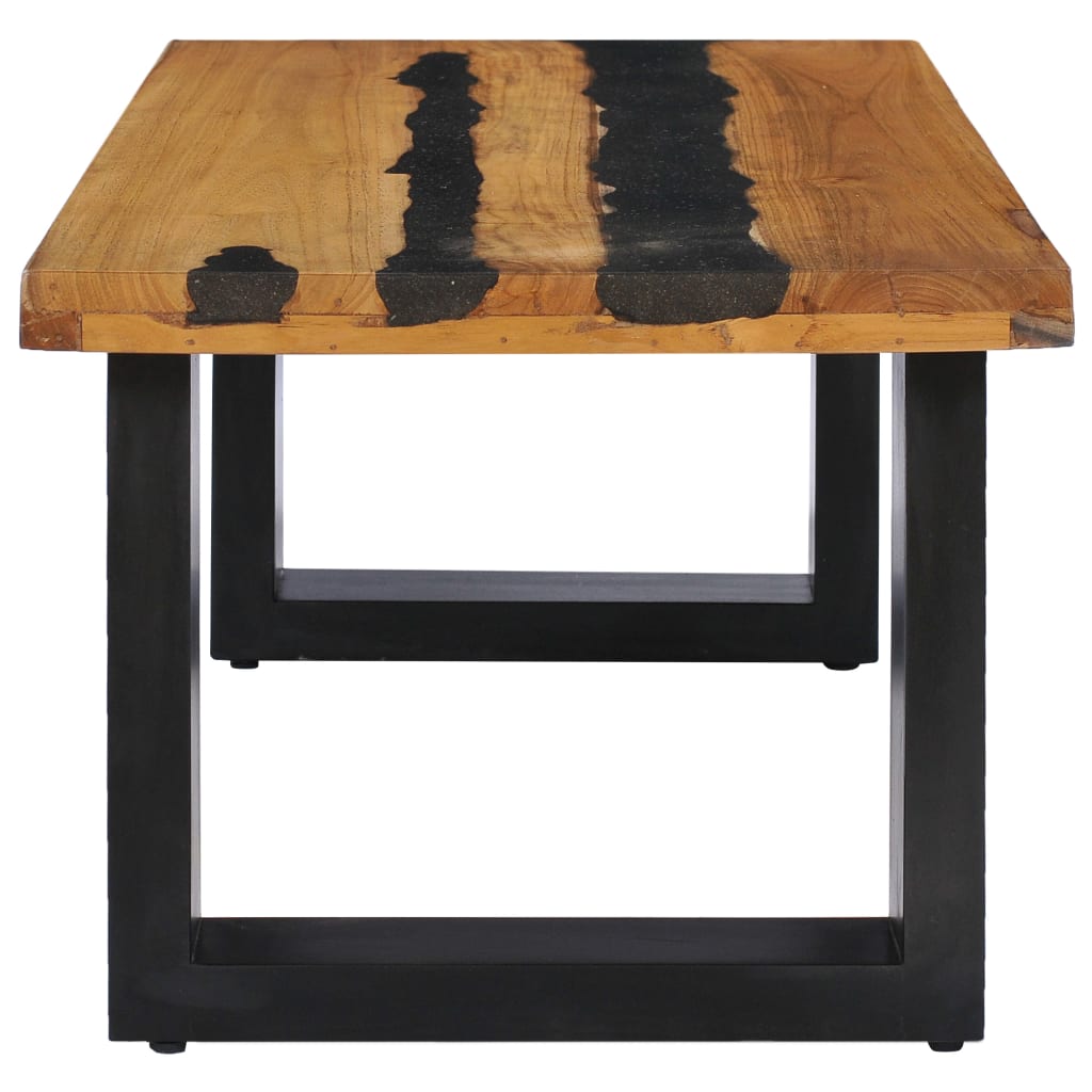 vidaXL Coffee Table 39.3"x19.6"x15.7" Solid Teak Wood and Lava Stone-2