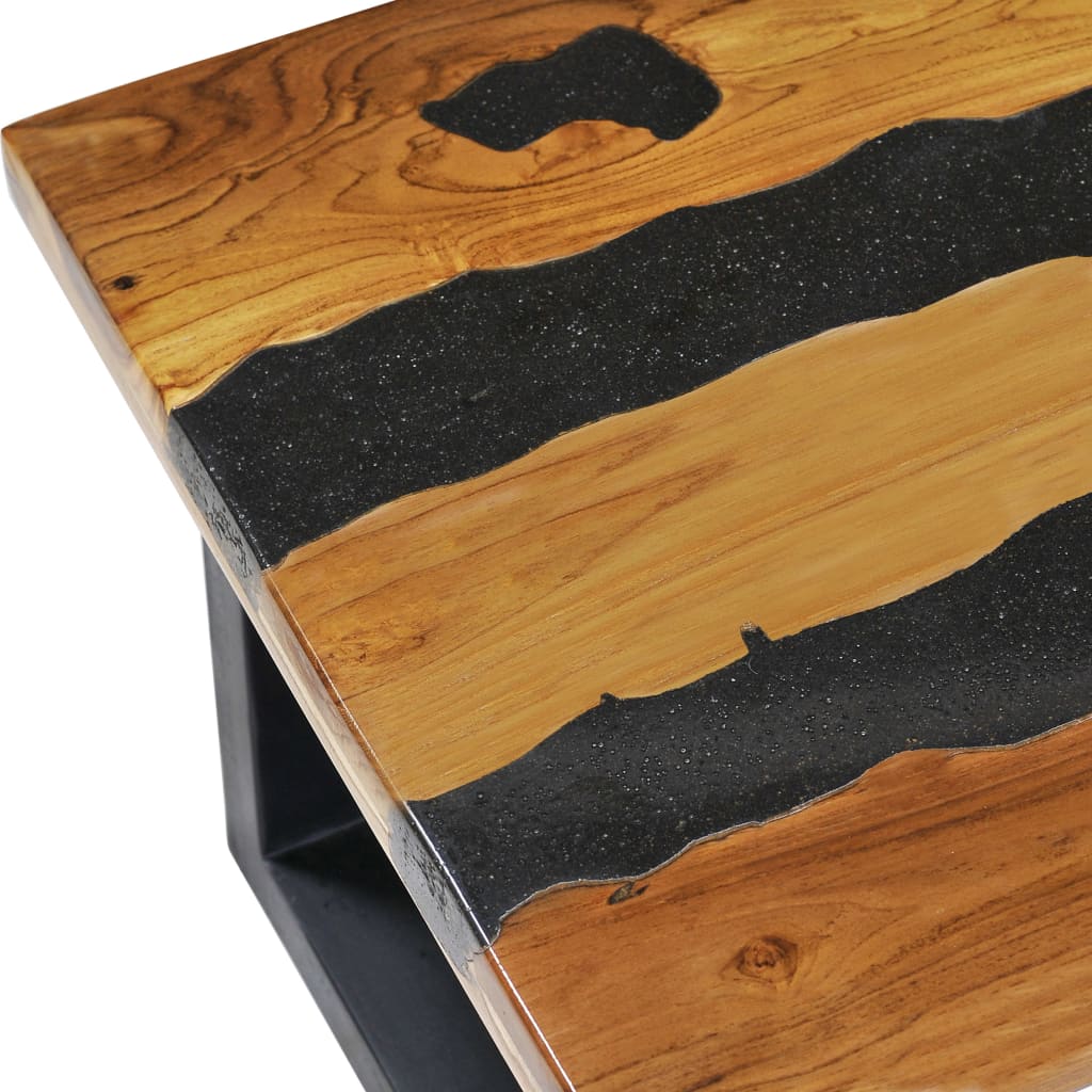 vidaXL Coffee Table 39.3"x19.6"x15.7" Solid Teak Wood and Lava Stone-5