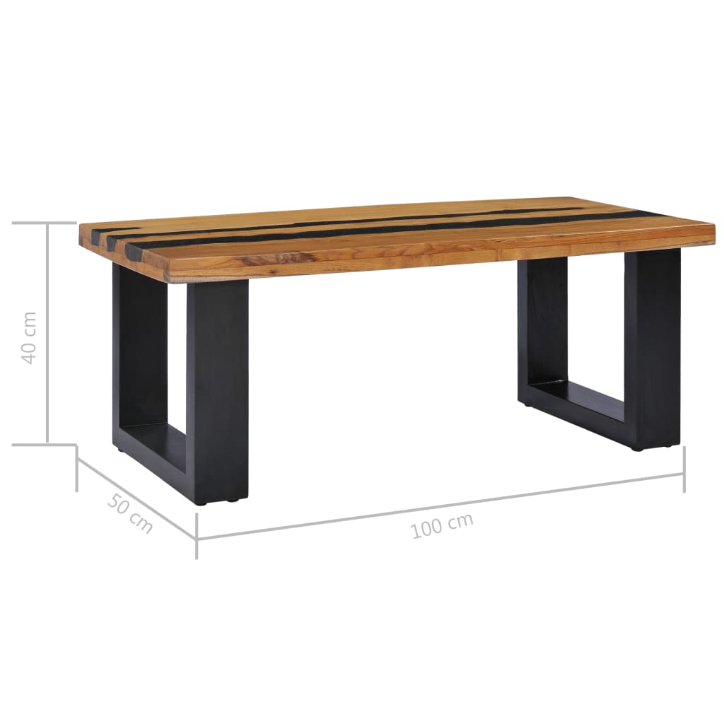 vidaXL Coffee Table 39.3"x19.6"x15.7" Solid Teak Wood and Lava Stone-6
