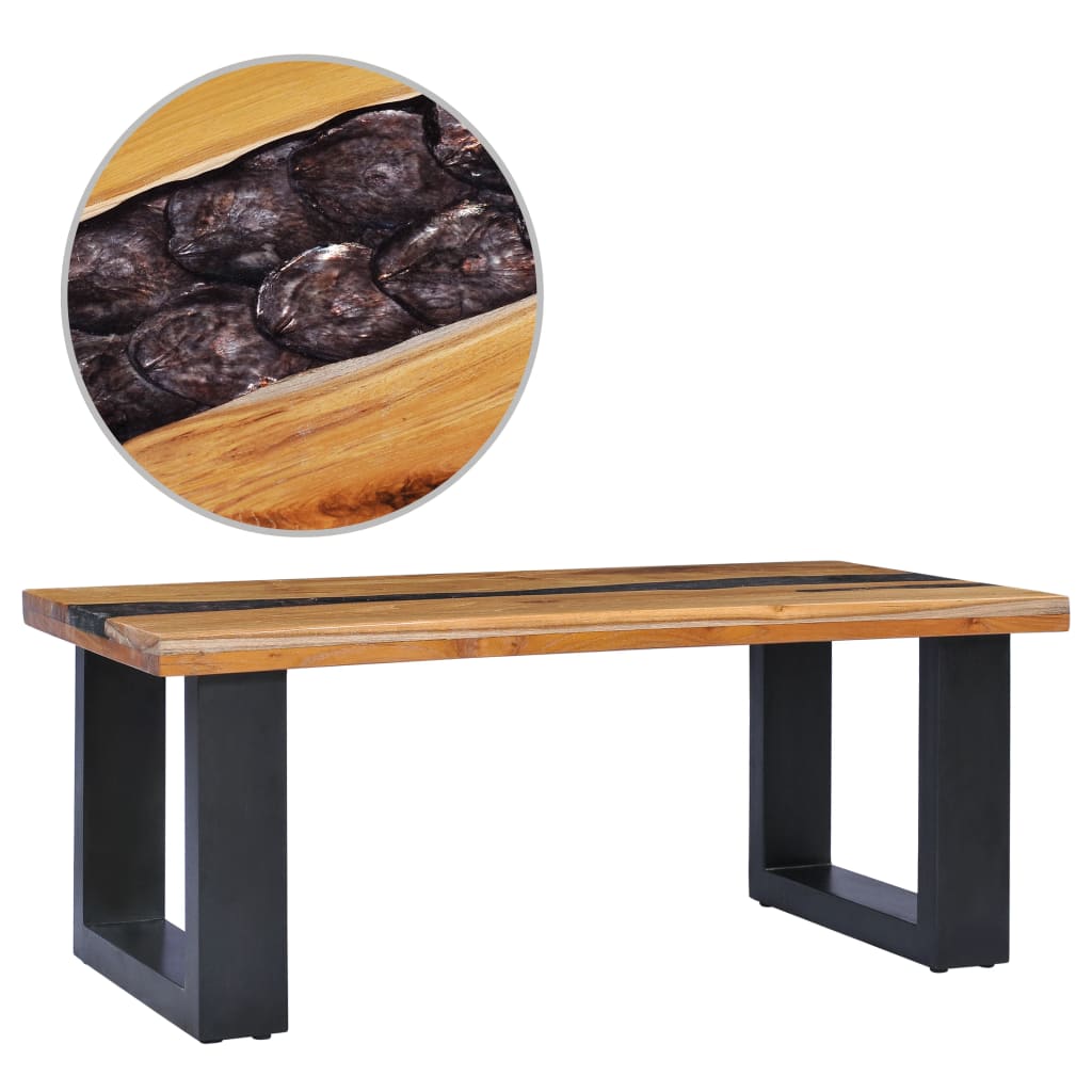 vidaXL Coffee Table 39.3"x19.6"x15.7" Solid Teak Wood and Polyresin-0