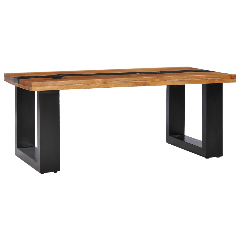 vidaXL Coffee Table 39.3"x19.6"x15.7" Solid Teak Wood and Polyresin-1