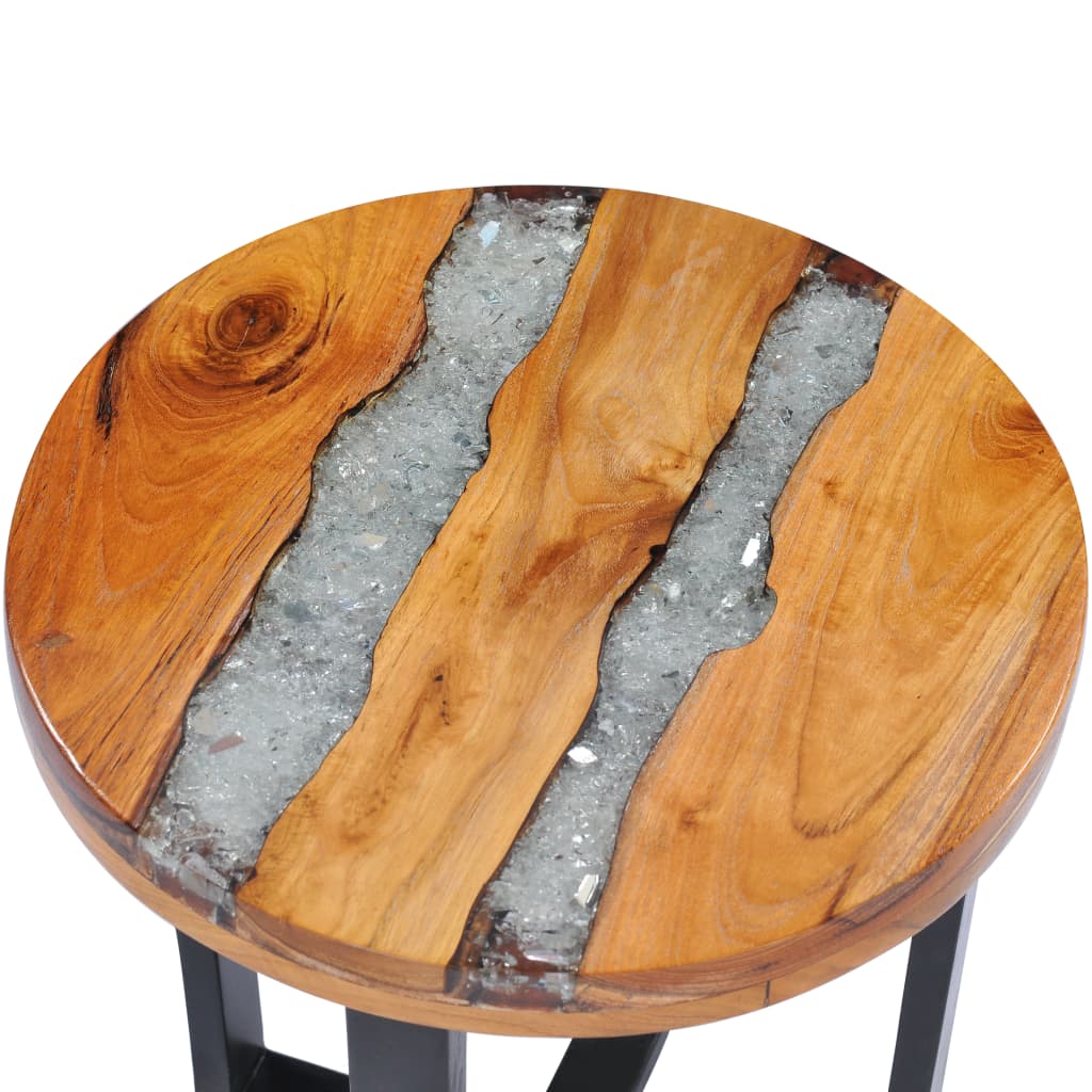 vidaXL Coffee Table 15.7"x17.7" Solid Teak Wood and Polyresin-4