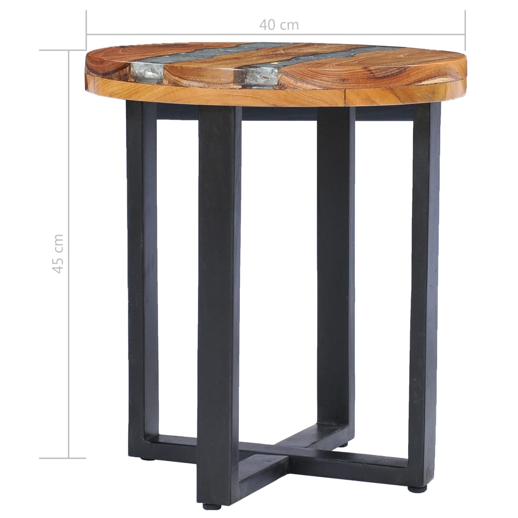 vidaXL Coffee Table 15.7"x17.7" Solid Teak Wood and Polyresin-7