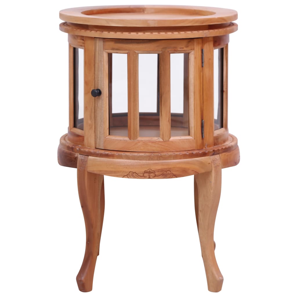 vidaXL End Table Glass Display Cabinet Side Table Natural Solid Wood Mahogany-5