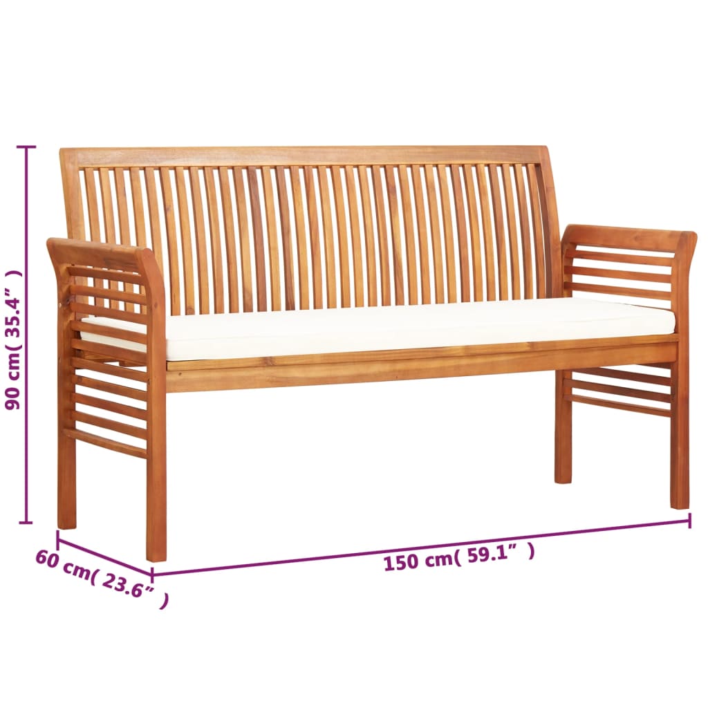 vidaXL Outdoor Patio Bench 2-Seater Patio Bench with Cushion Solid Wood Acacia-6