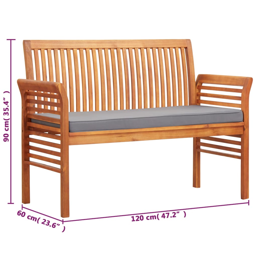 vidaXL Outdoor Patio Bench 2-Seater Patio Bench with Cushion Solid Wood Acacia-12