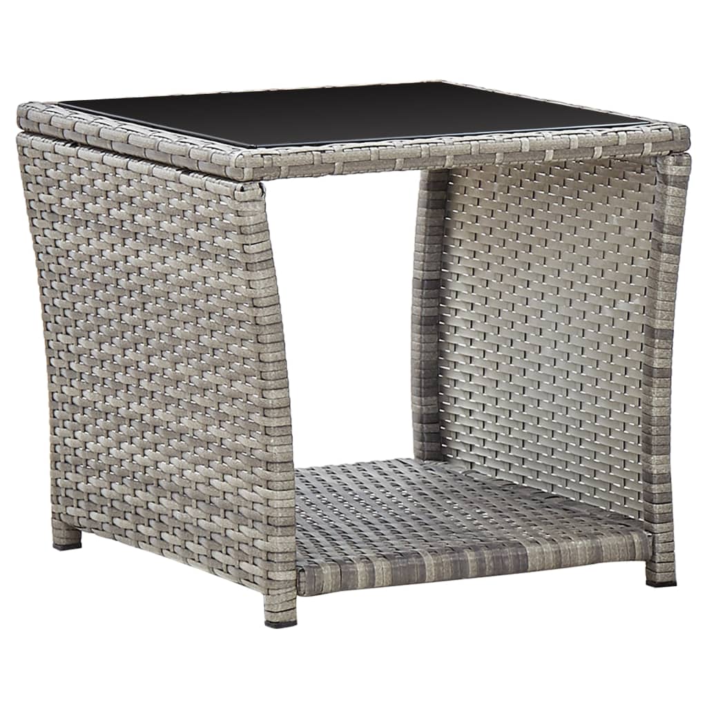 vidaXL Coffee Table Gray 17.7"x17.7"x15.7" Poly Rattan and Glass-0