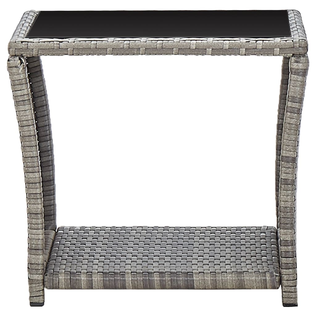 vidaXL Coffee Table Gray 17.7"x17.7"x15.7" Poly Rattan and Glass-4