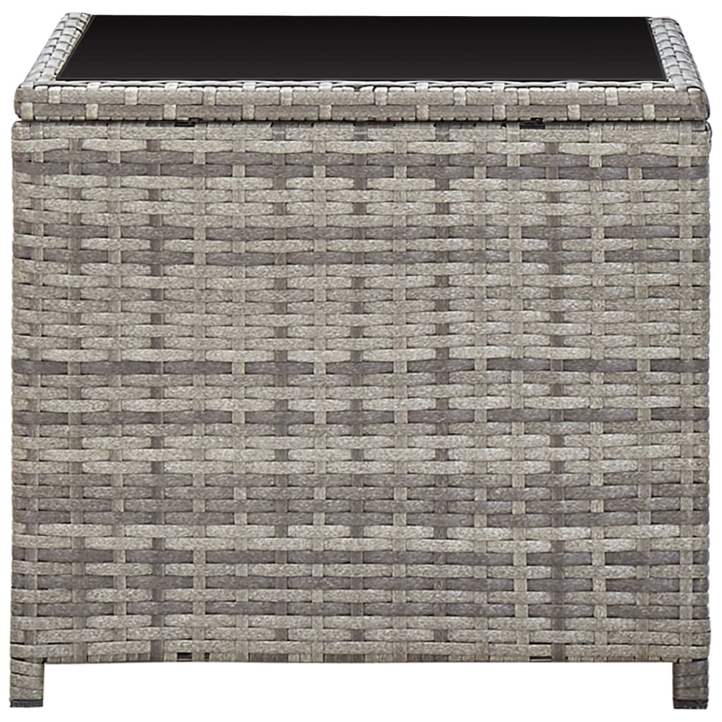 vidaXL Coffee Table Gray 17.7"x17.7"x15.7" Poly Rattan and Glass-1