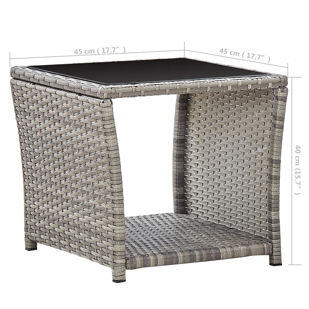 vidaXL Coffee Table Gray 17.7"x17.7"x15.7" Poly Rattan and Glass-3