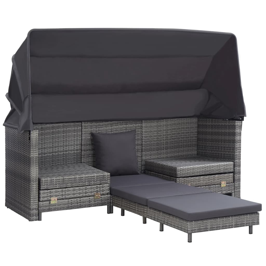 vidaXL Extendable 3-Seater Sofa Bed with Roof Poly Rattan Gray-16