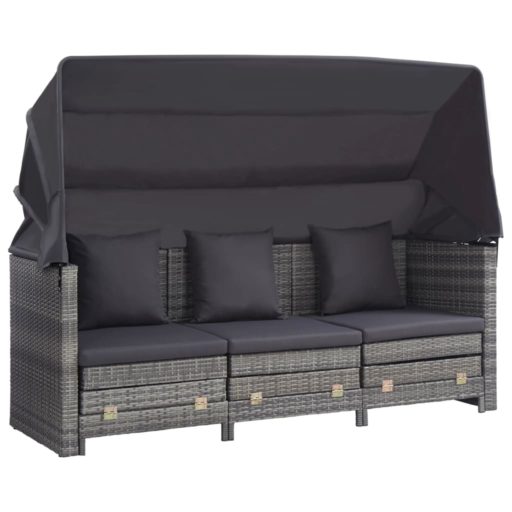 vidaXL Extendable 3-Seater Sofa Bed with Roof Poly Rattan Gray-7