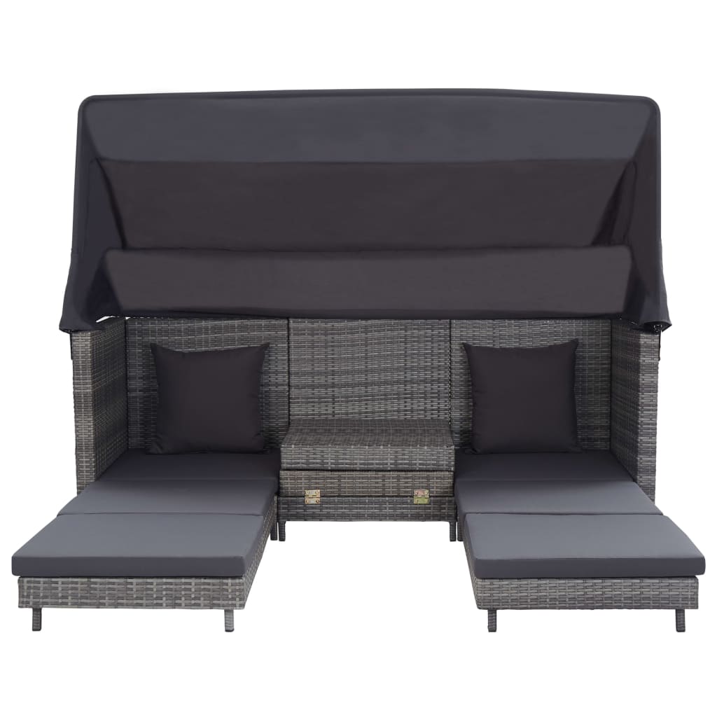 vidaXL Extendable 3-Seater Sofa Bed with Roof Poly Rattan Gray-15