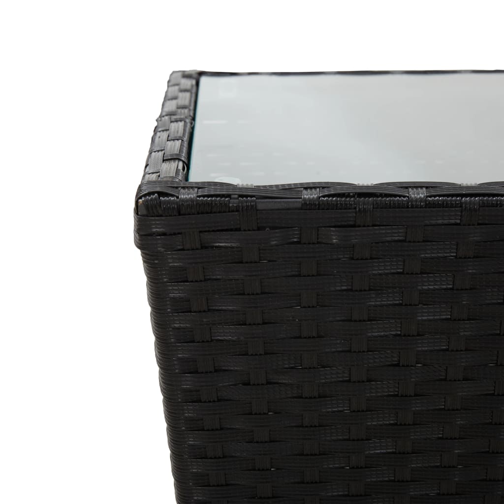 vidaXL Tea Table Black 16.3"x16.3"x16.9" Poly Rattan and Tempered Glass-2