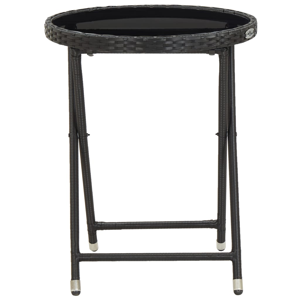 vidaXL Tea Table Black 23.6" Poly Rattan and Tempered Glass-0