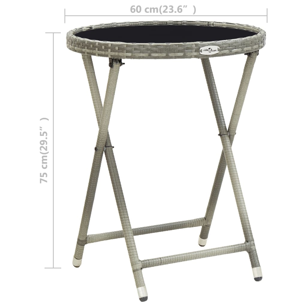 vidaXL Tea Table Gray 23.6" Poly Rattan and Tempered Glass-4