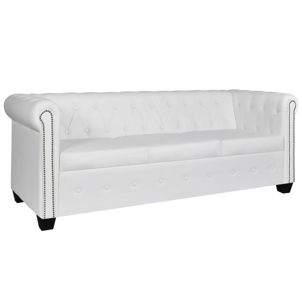 vidaXL Chesterfield Sofa Set 2-Seater and 3-Seater White Faux Leather-2