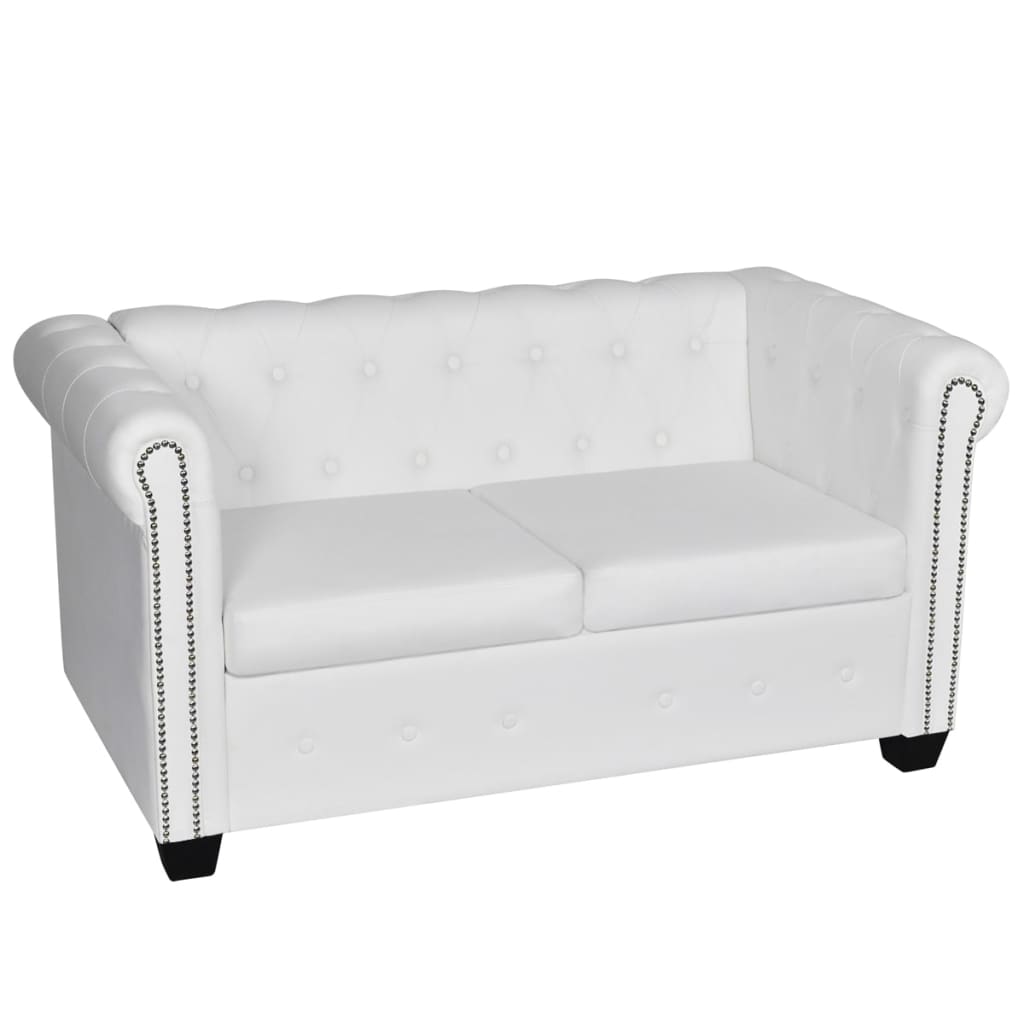 vidaXL Chesterfield Sofa Set 2-Seater and 3-Seater White Faux Leather-3