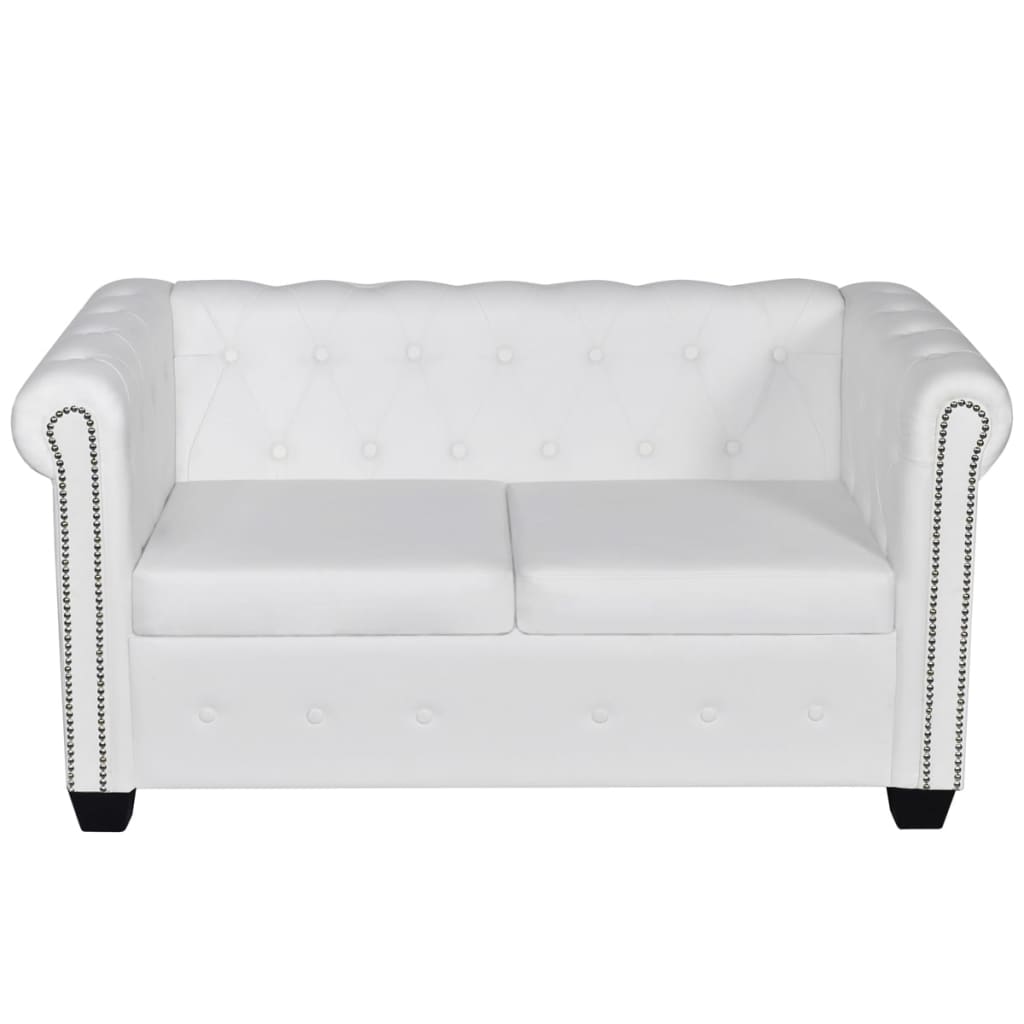 vidaXL Chesterfield Sofa Set 2-Seater and 3-Seater White Faux Leather-5