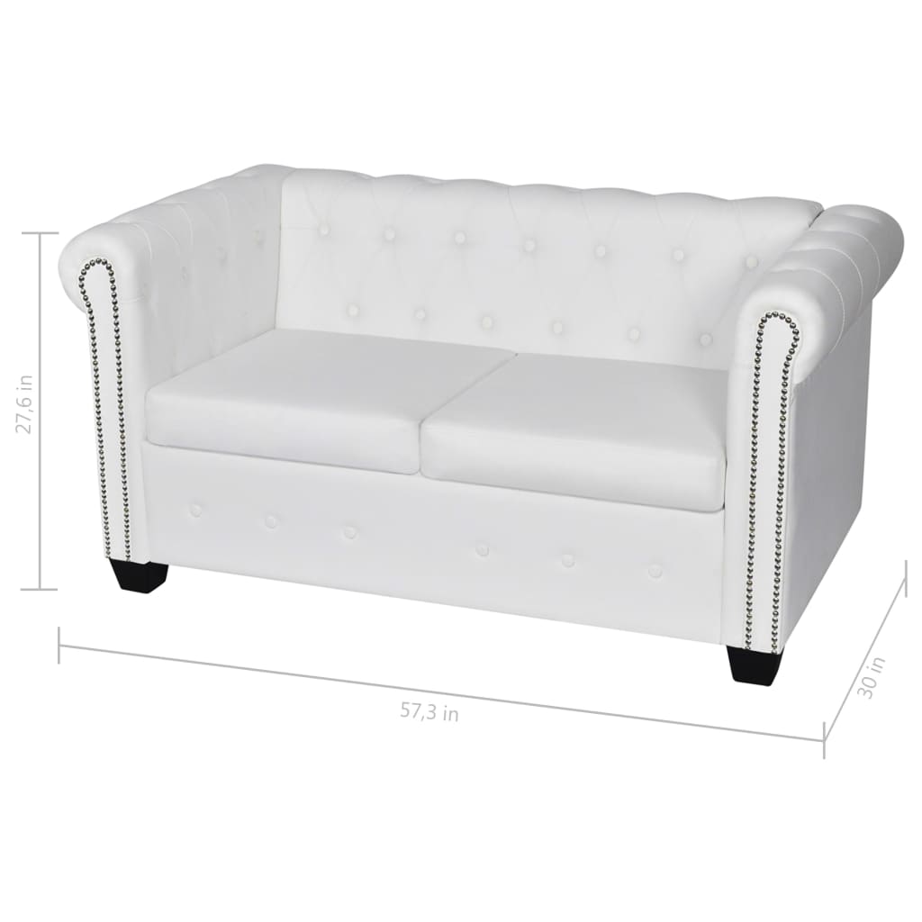 vidaXL Chesterfield Sofa Set 2-Seater and 3-Seater White Faux Leather-8