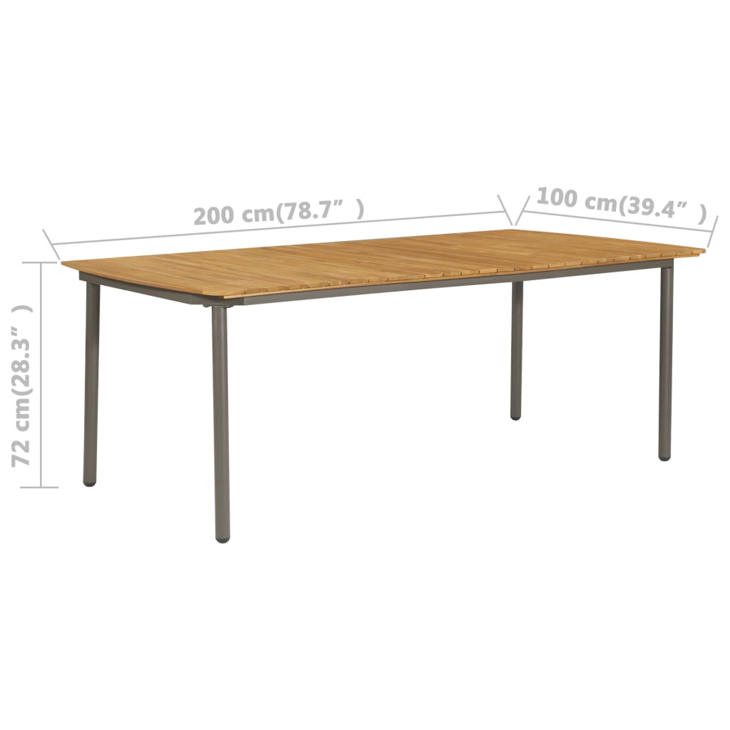 vidaXL Patio Table 78.7"x39.4"x28.3" Solid Acacia Wood and Steel-3