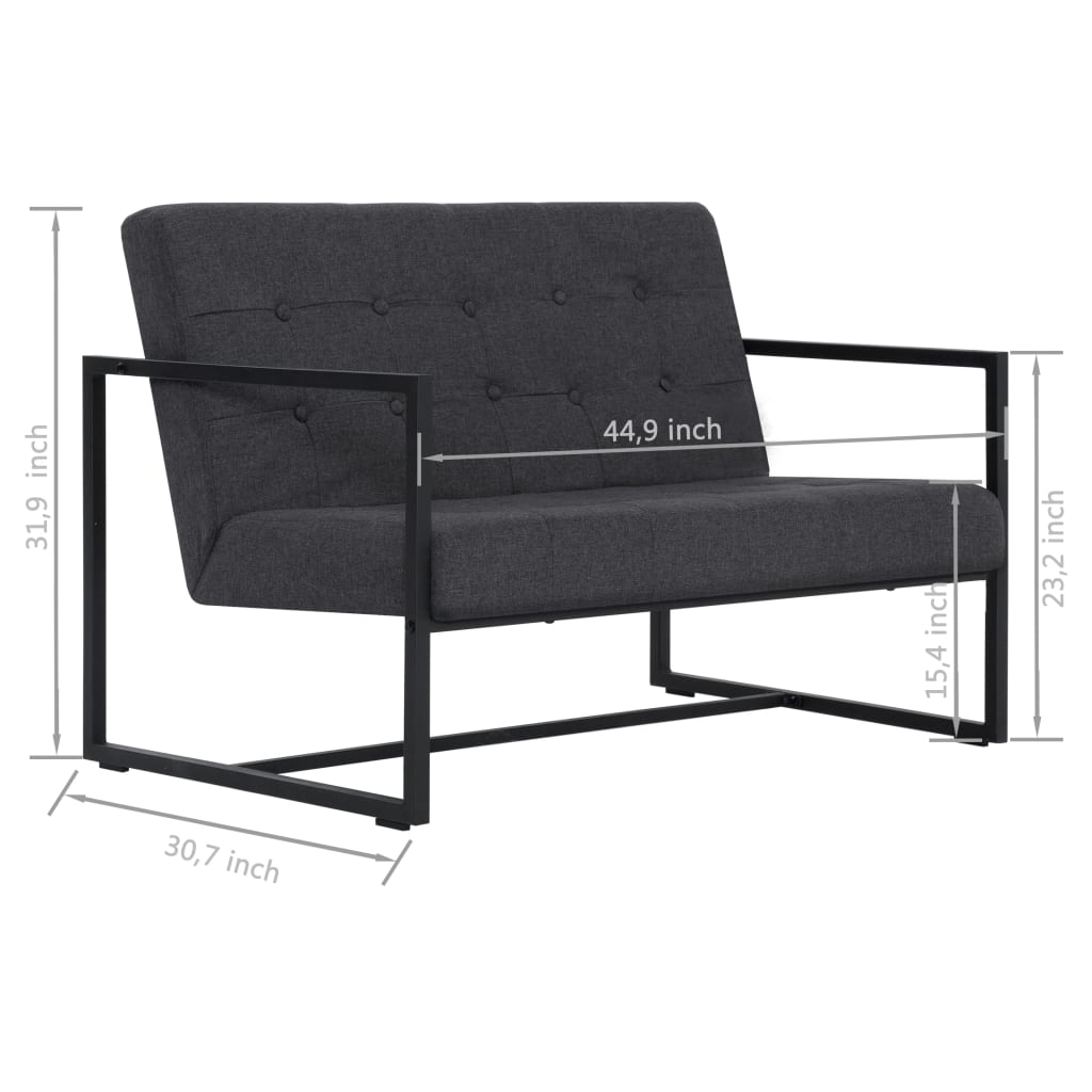 vidaXL Sofa Loveseat with Armrests for Living Room Office Steel and Fabric-19