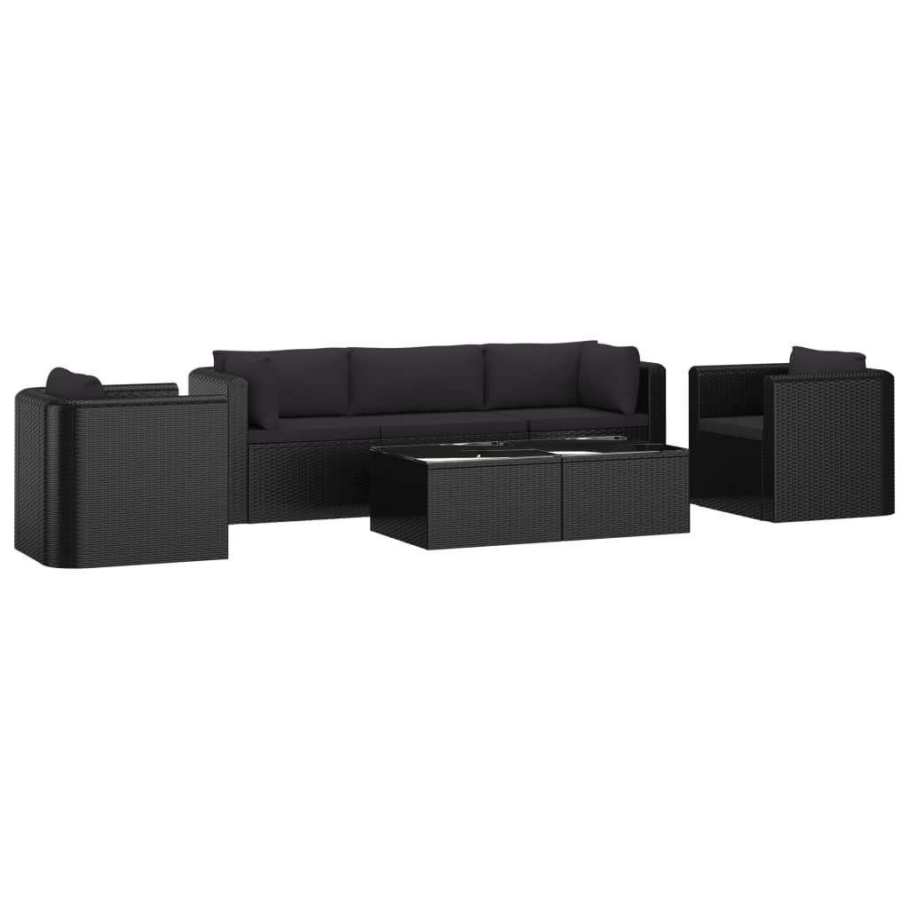 vidaXL 7 Piece Patio Lounge Set with Cushions Poly Rattan Black-3