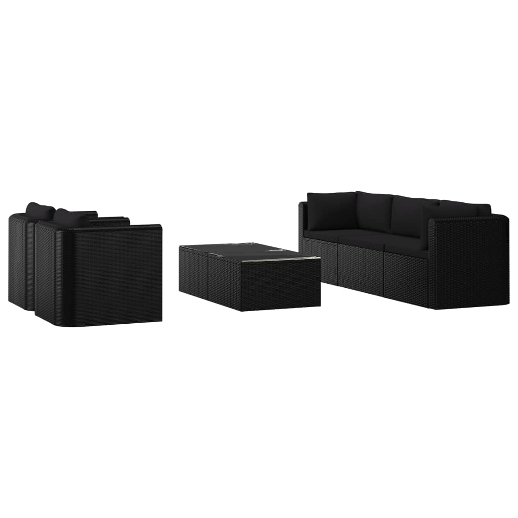 vidaXL 7 Piece Patio Lounge Set with Cushions Poly Rattan Black-4