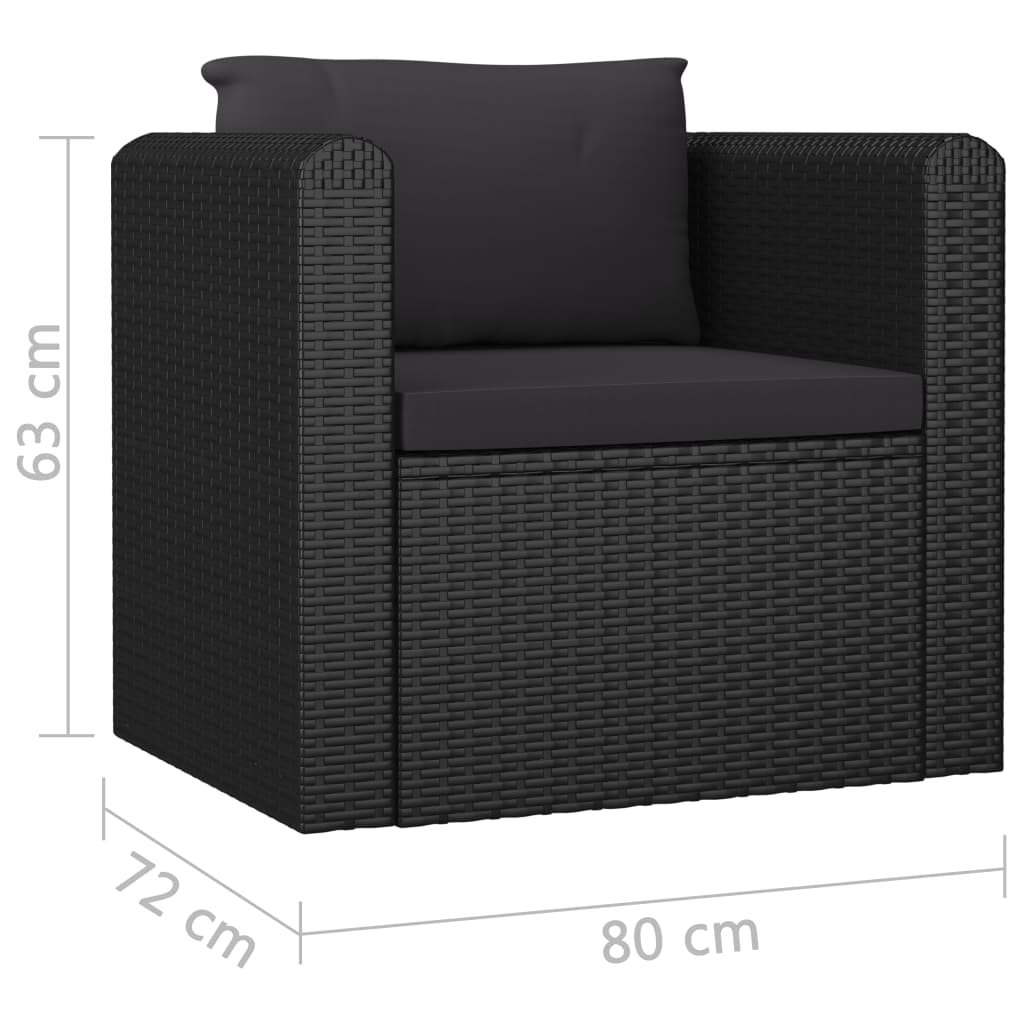 vidaXL 7 Piece Patio Lounge Set with Cushions Poly Rattan Black-0