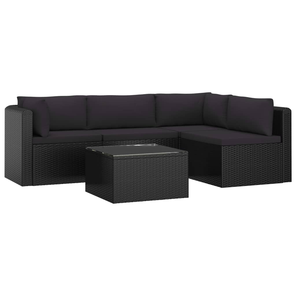 vidaXL 5 Piece Patio Lounge Set with Cushions Poly Rattan Black-1