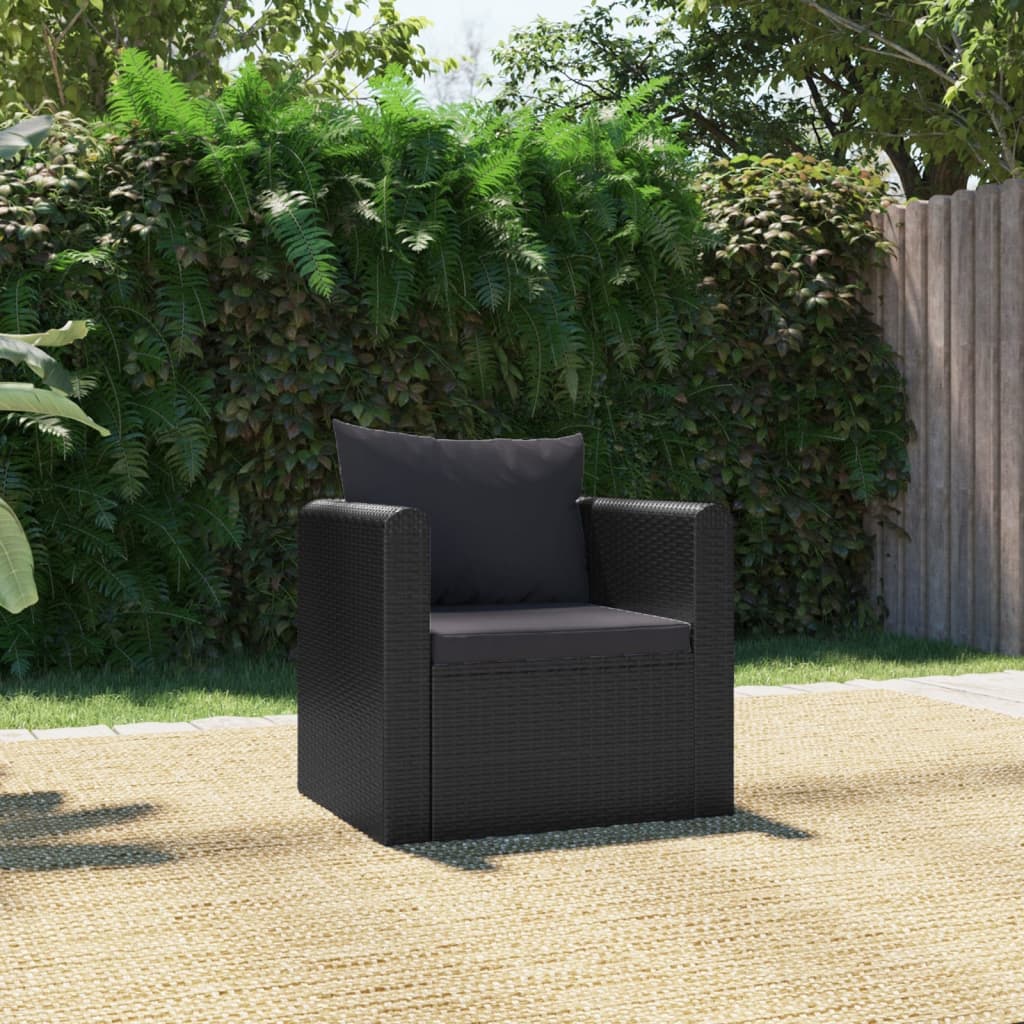 vidaXL Single Sofa with Cushions Poly Rattan Black-6