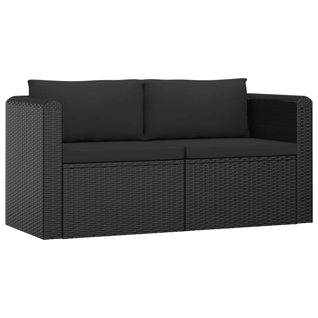 vidaXL 2 Piece Patio Sofa Set with Cushions Poly Rattan Black-0