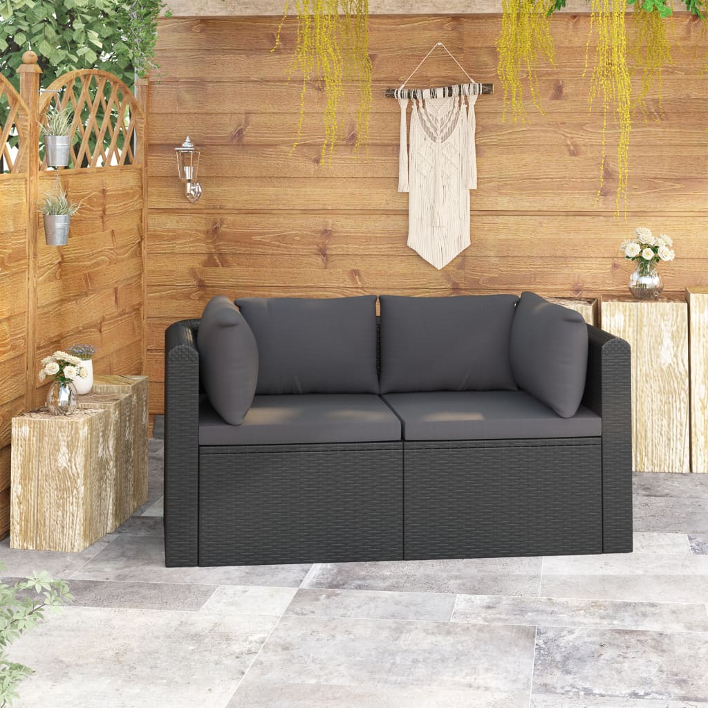 vidaXL 2 Piece Patio Sofa Set with Cushions Poly Rattan Black-1