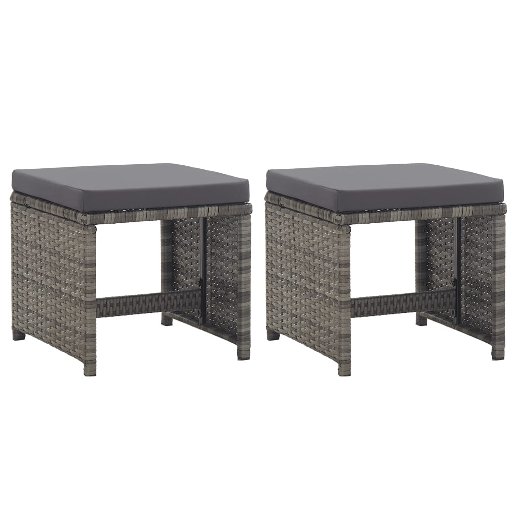 vidaXL Patio Furniture 2 Pcs Outdoor Patio Stool with Cushions Poly Rattan-2