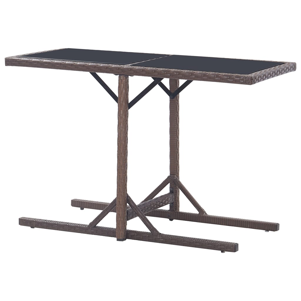 vidaXL Outdoor Dining Table Patio Garden Wicker Table with Glass Top PE Rattan-11