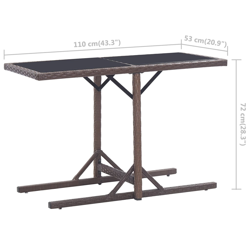 vidaXL Outdoor Dining Table Patio Garden Wicker Table with Glass Top PE Rattan-19