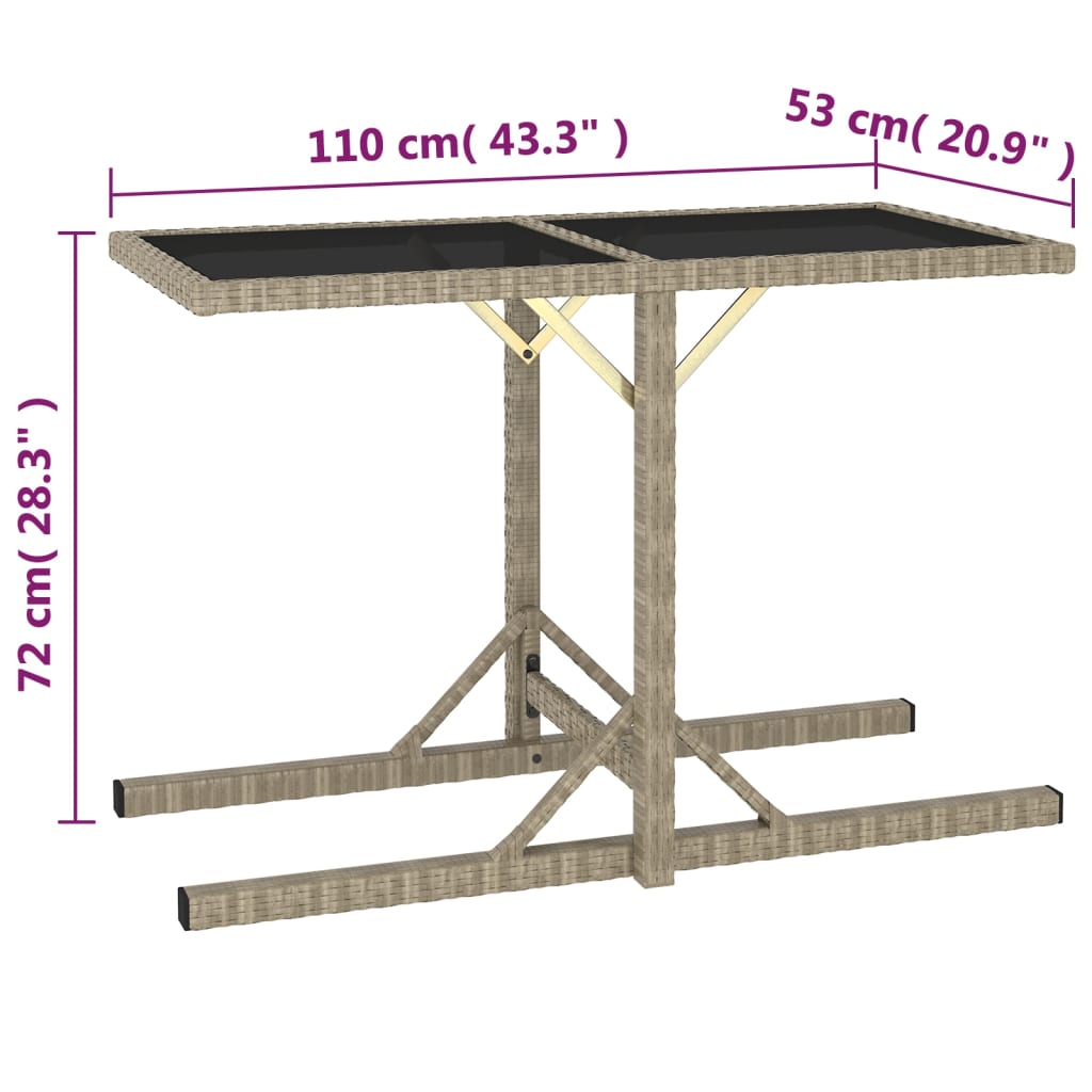 vidaXL Outdoor Dining Table Patio Garden Wicker Table with Glass Top PE Rattan-1