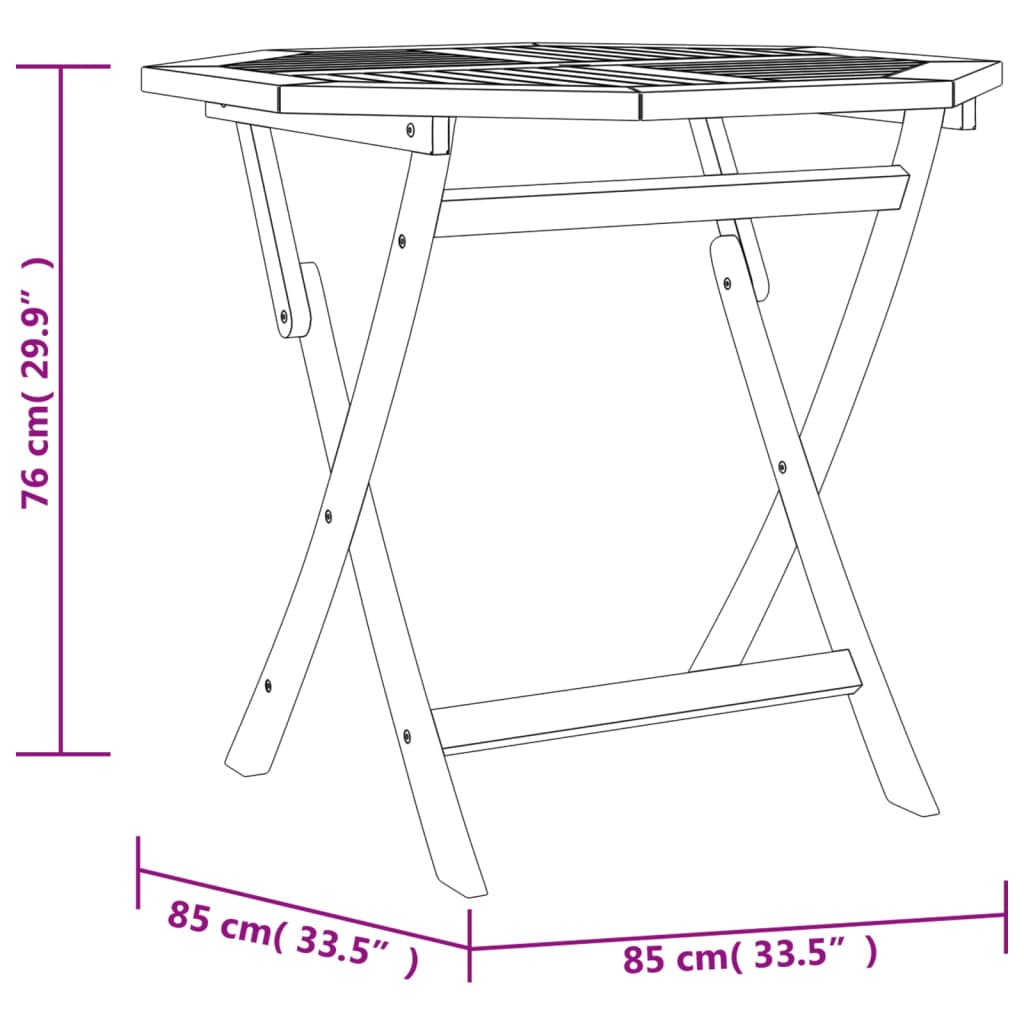 vidaXL Folding Patio Table 33.5"x33.5"x29.9" Solid Teak Wood-7