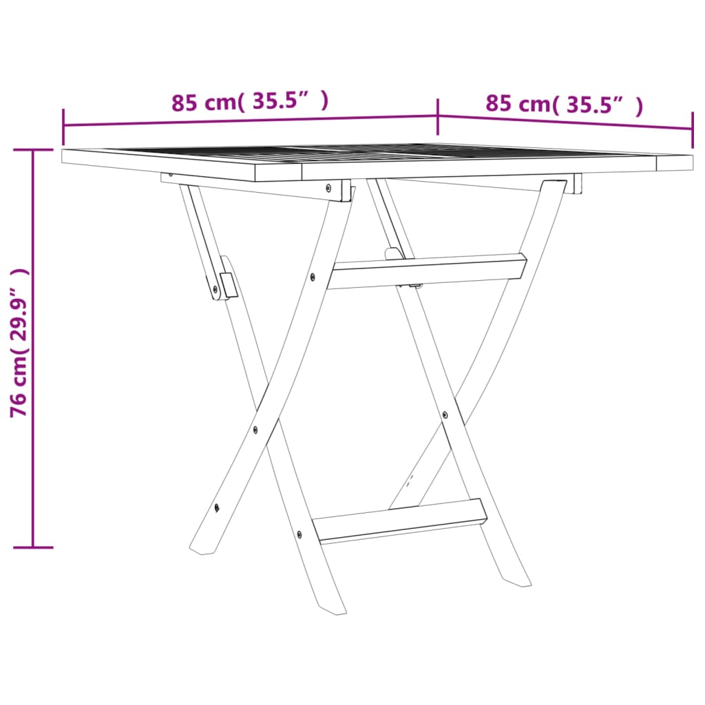 vidaXL Folding Patio Table 33.5"x33.5"x29.9" Solid Teak Wood-6