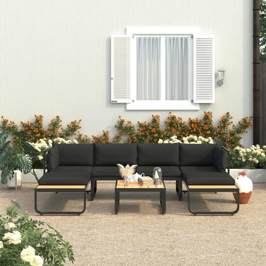 vidaXL 4 Piece Patio Corner Sofa Set with Cushions Aluminum and WPC-0