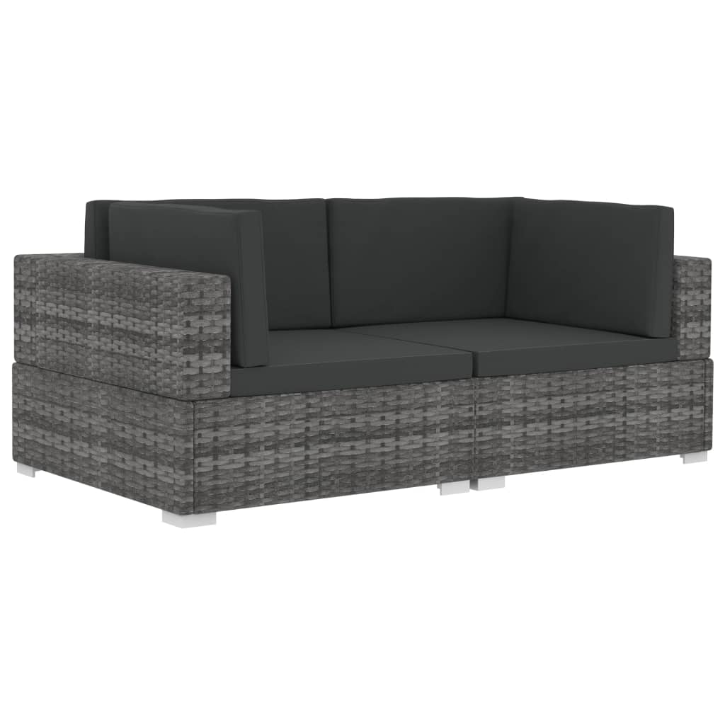 vidaXL 2 Piece Patio Sofa Set with Cushions Poly Rattan Gray-1