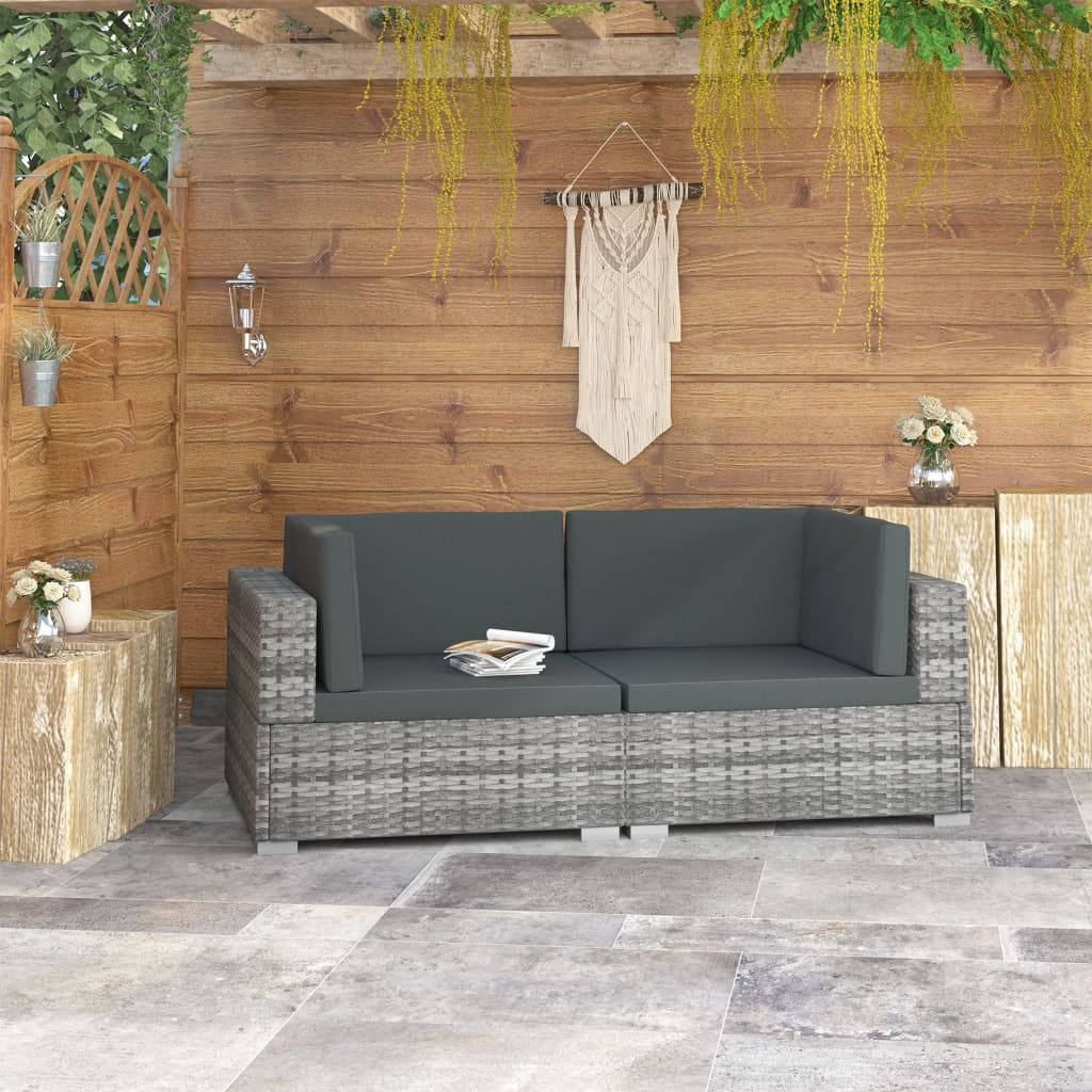 vidaXL 2 Piece Patio Sofa Set with Cushions Poly Rattan Gray-0
