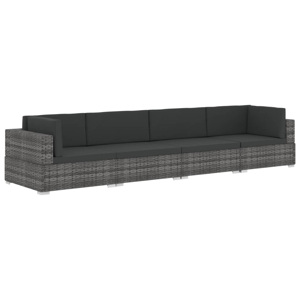 vidaXL 4 Piece Patio Sofa Set with Cushions Poly Rattan Gray-1