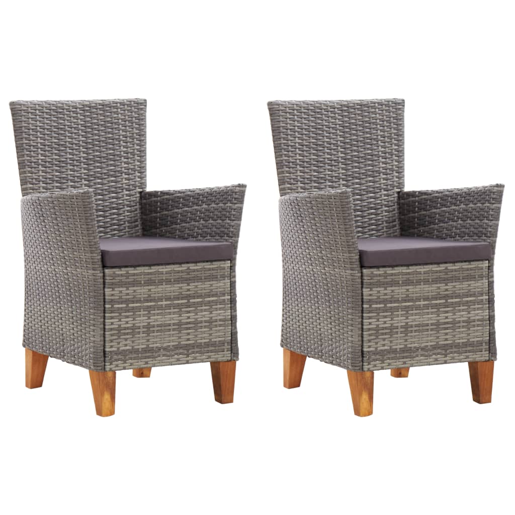 vidaXL Patio Chairs 2 pcs with Cushions Poly Rattan Gray-0