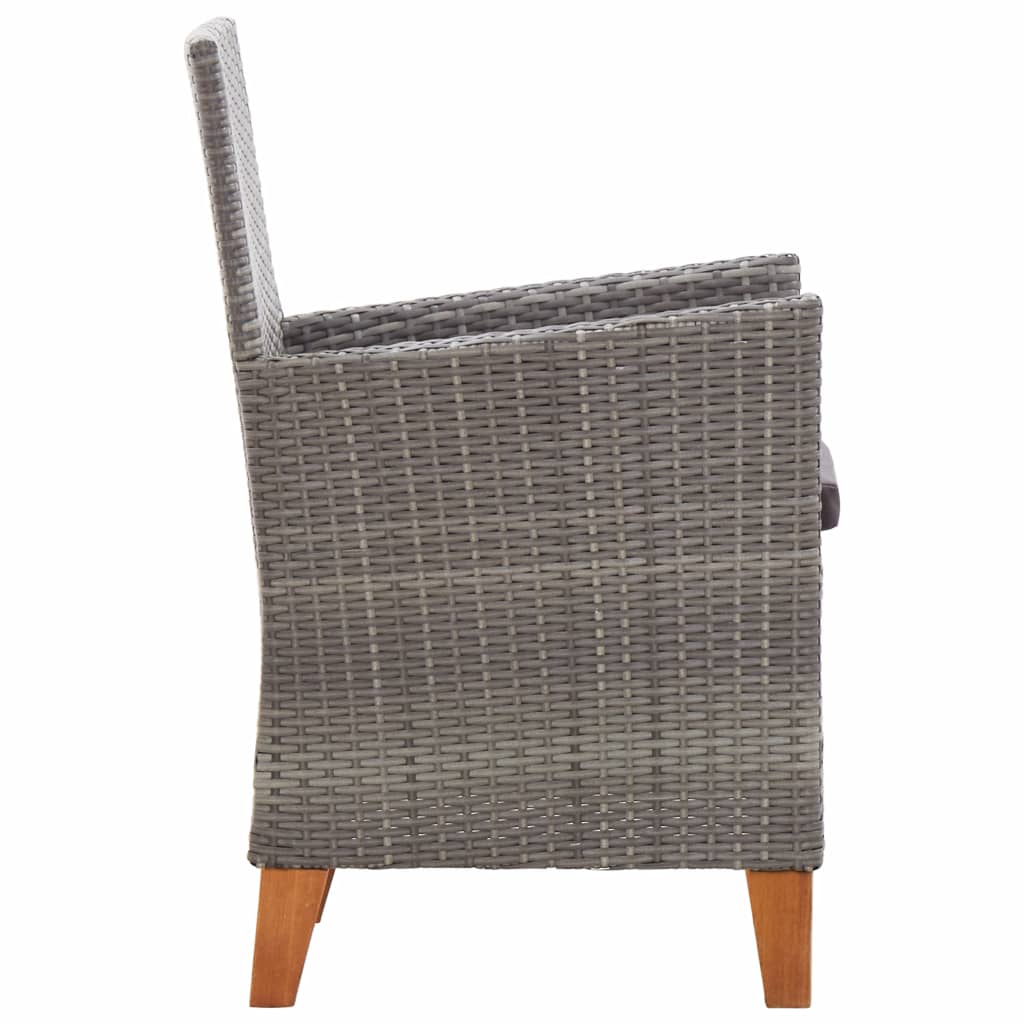 vidaXL Patio Chairs 2 pcs with Cushions Poly Rattan Gray-3