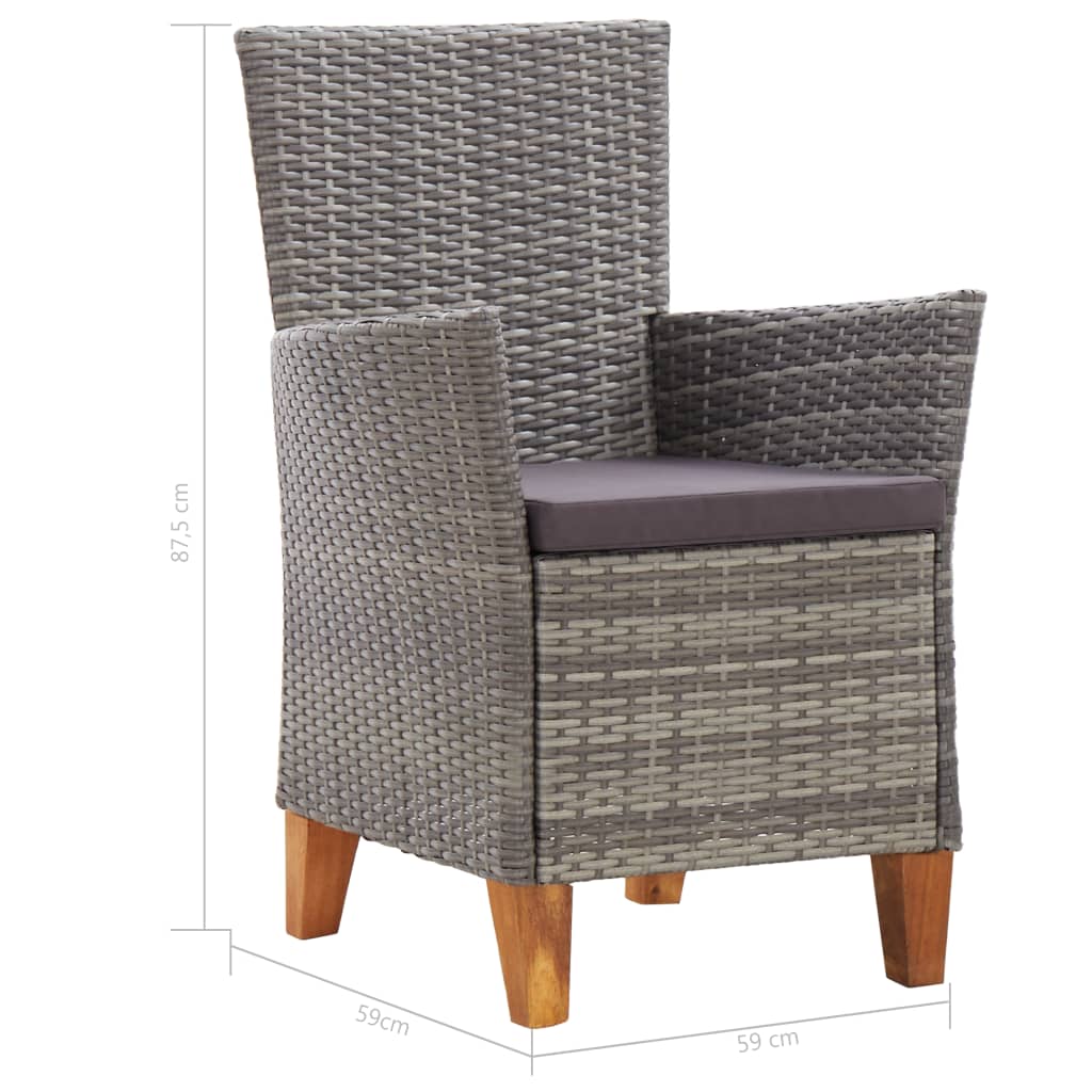 vidaXL Patio Chairs 2 pcs with Cushions Poly Rattan Gray-6