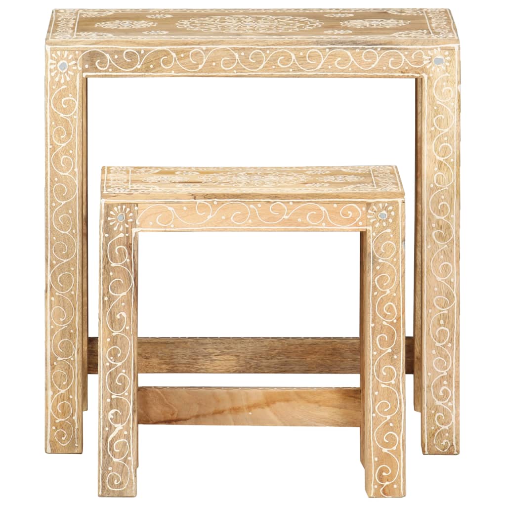 vidaXL 2 Piece Hand-painted Side Table Set Solid Mango Wood-1